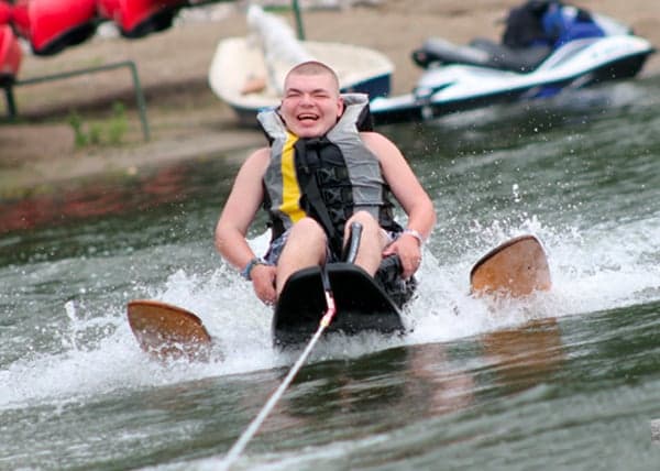 Riley kid camper waterskiing